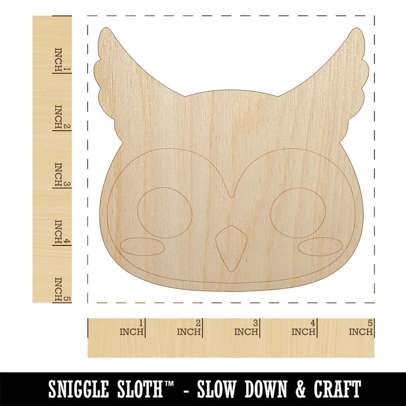 Charming Kawaii Chibi Owl Face Blushing Cheeks Great Horned Unfinished Wood Shape Piece Cutout for DIY Craft Projects