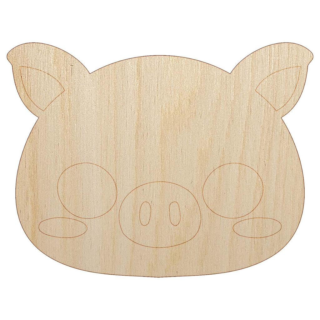 Charming Kawaii Chibi Pig Face Blushing Cheeks Unfinished Wood Shape Piece Cutout for DIY Craft Projects