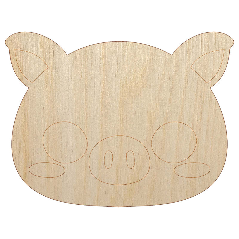 Charming Kawaii Chibi Pig Face Blushing Cheeks Unfinished Wood Shape Piece Cutout for DIY Craft Projects