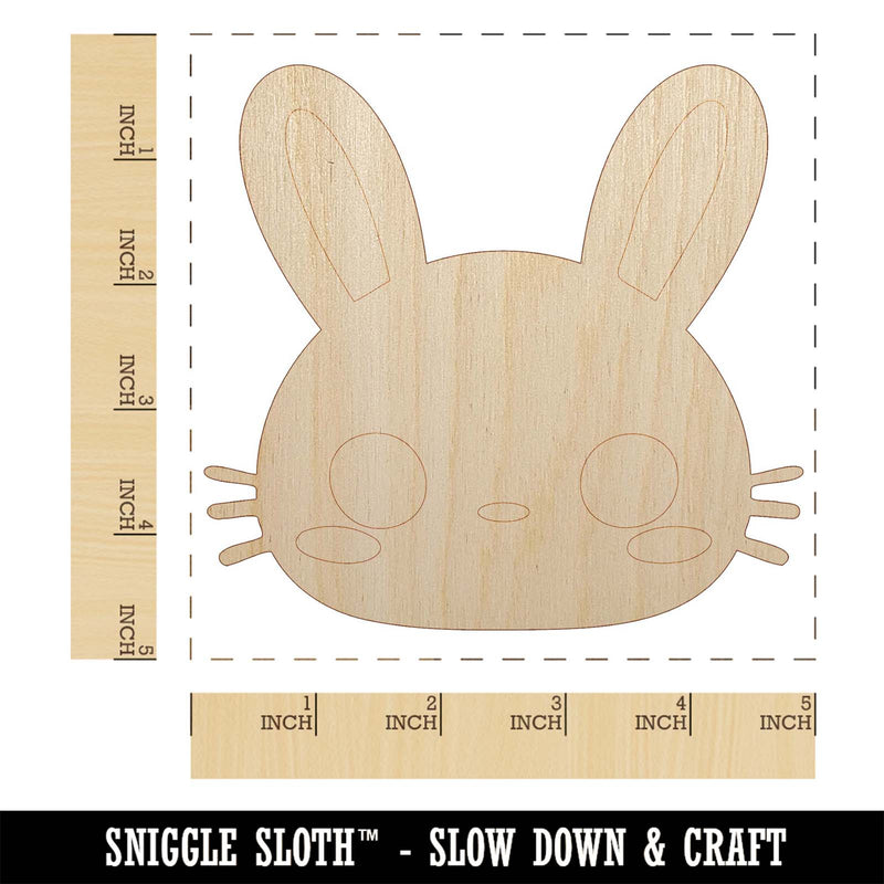 Charming Kawaii Chibi Rabbit Bunny Face Blushing Cheeks Unfinished Wood Shape Piece Cutout for DIY Craft Projects