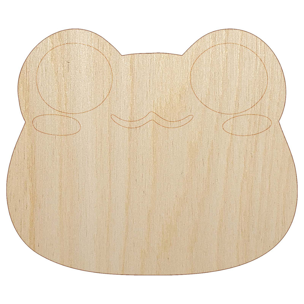 Charming Kawaii Chibi Smug Frog Toad Face Blushing Cheeks Unfinished Wood Shape Piece Cutout for DIY Craft Projects