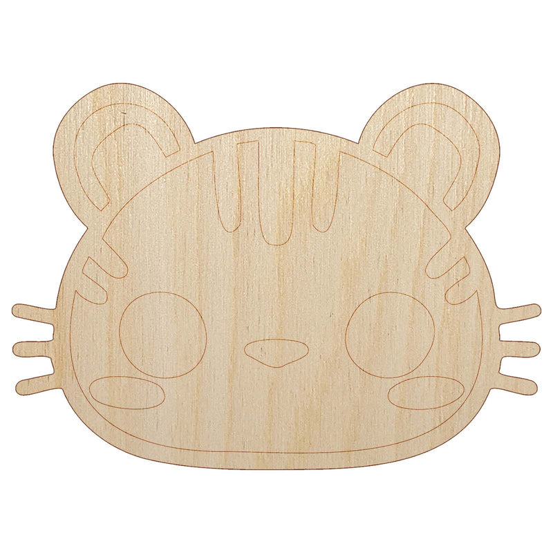 Charming Kawaii Chibi Tiger Face Blushing Cheeks Unfinished Wood Shape Piece Cutout for DIY Craft Projects