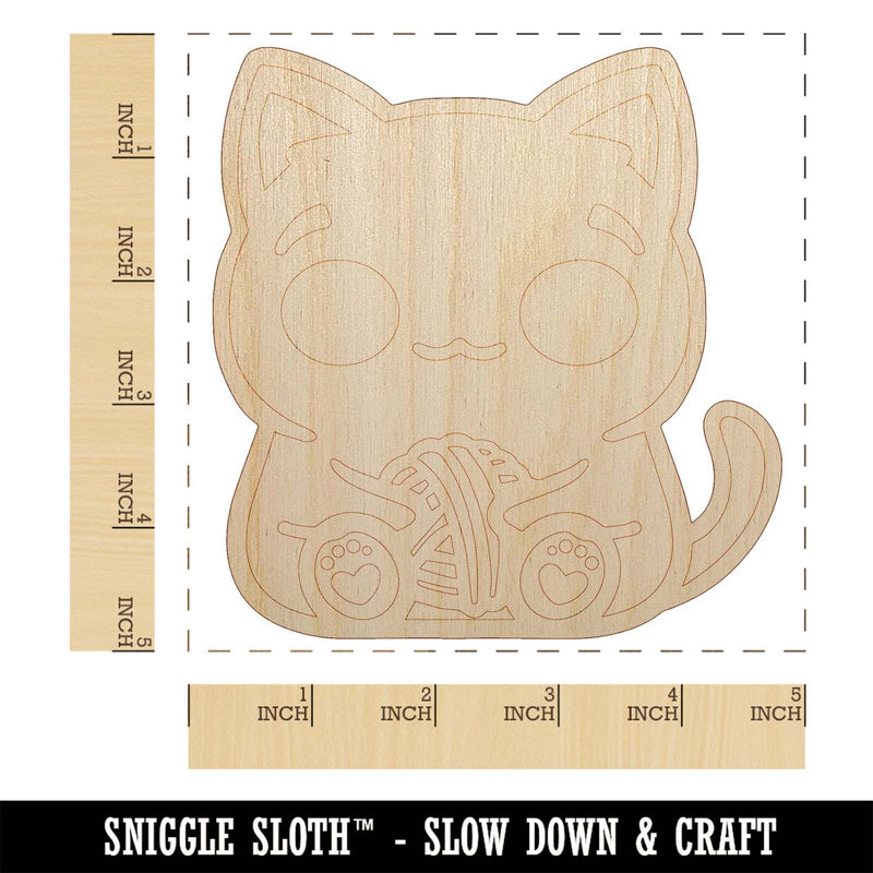 Content Kawaii Chibi Sitting Cat with Ball of Yarn Unfinished Wood Shape Piece Cutout for DIY Craft Projects