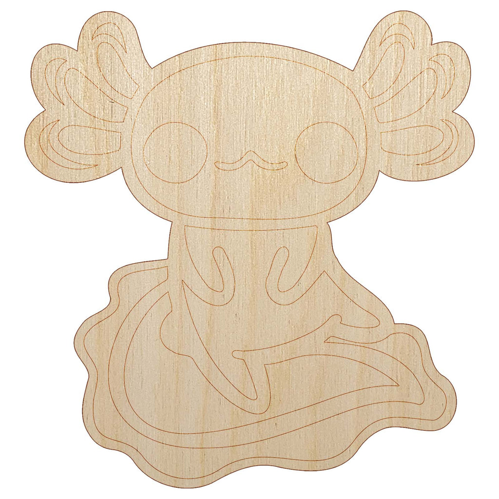 Delightful Kawaii Chibi Axolotl Unfinished Wood Shape Piece Cutout for DIY Craft Projects