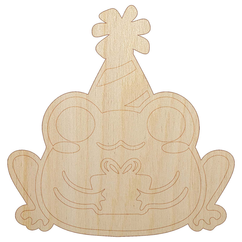 Delightful Kawaii Chibi Birthday Frog Toad Holding Gift Unfinished Wood Shape Piece Cutout for DIY Craft Projects