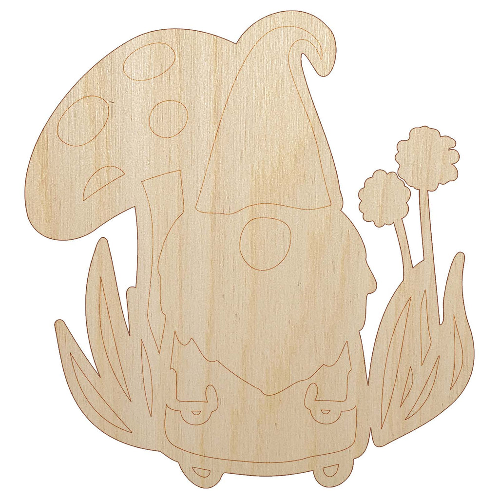 Enchanting Lovable Garden Gnome with Mushrooms Unfinished Wood Shape Piece Cutout for DIY Craft Projects