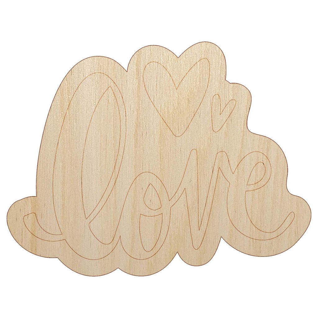 Handwritten Love Script with Hearts Unfinished Wood Shape Piece Cutout for DIY Craft Projects