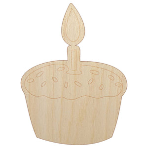 Sprinkled Birthday Cupcake with Candle Unfinished Wood Shape Piece Cutout for DIY Craft Projects