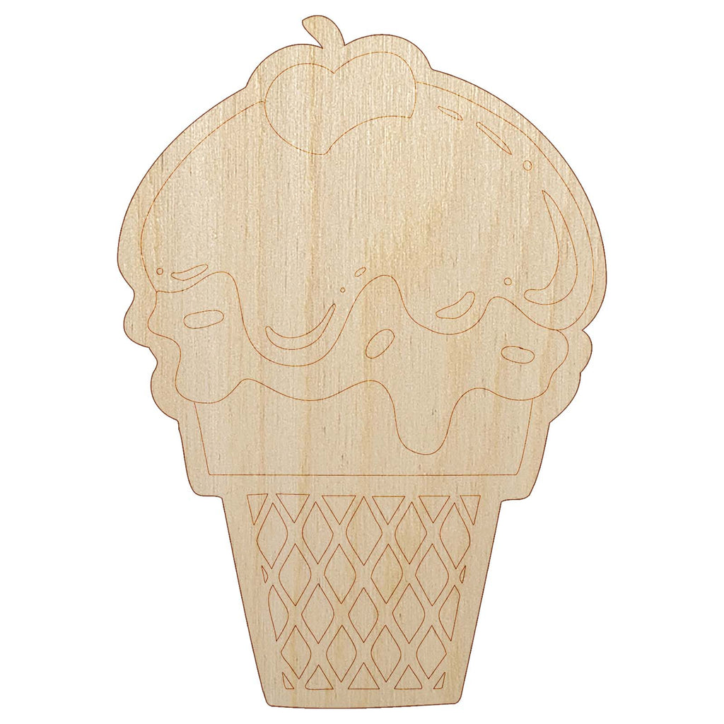 Summer Ice Cream Cone Sprinkles Chocolate Cherry Unfinished Wood Shape Piece Cutout for DIY Craft Projects