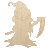 Creepy Spooky Skeleton Grim Reaper with Scythe Horror Unfinished Wood Shape Piece Cutout for DIY Craft Projects