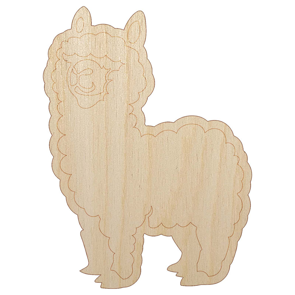 Cute Alpaca is Fluffy and Fuzzy Unfinished Wood Shape Piece Cutout for DIY Craft Projects