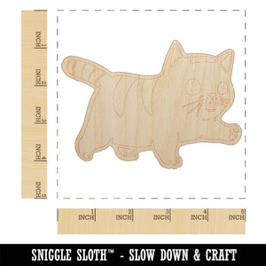 Cute Chubby Munchkin Cat Walking with Conviction Unfinished Wood Shape Piece Cutout for DIY Craft Projects