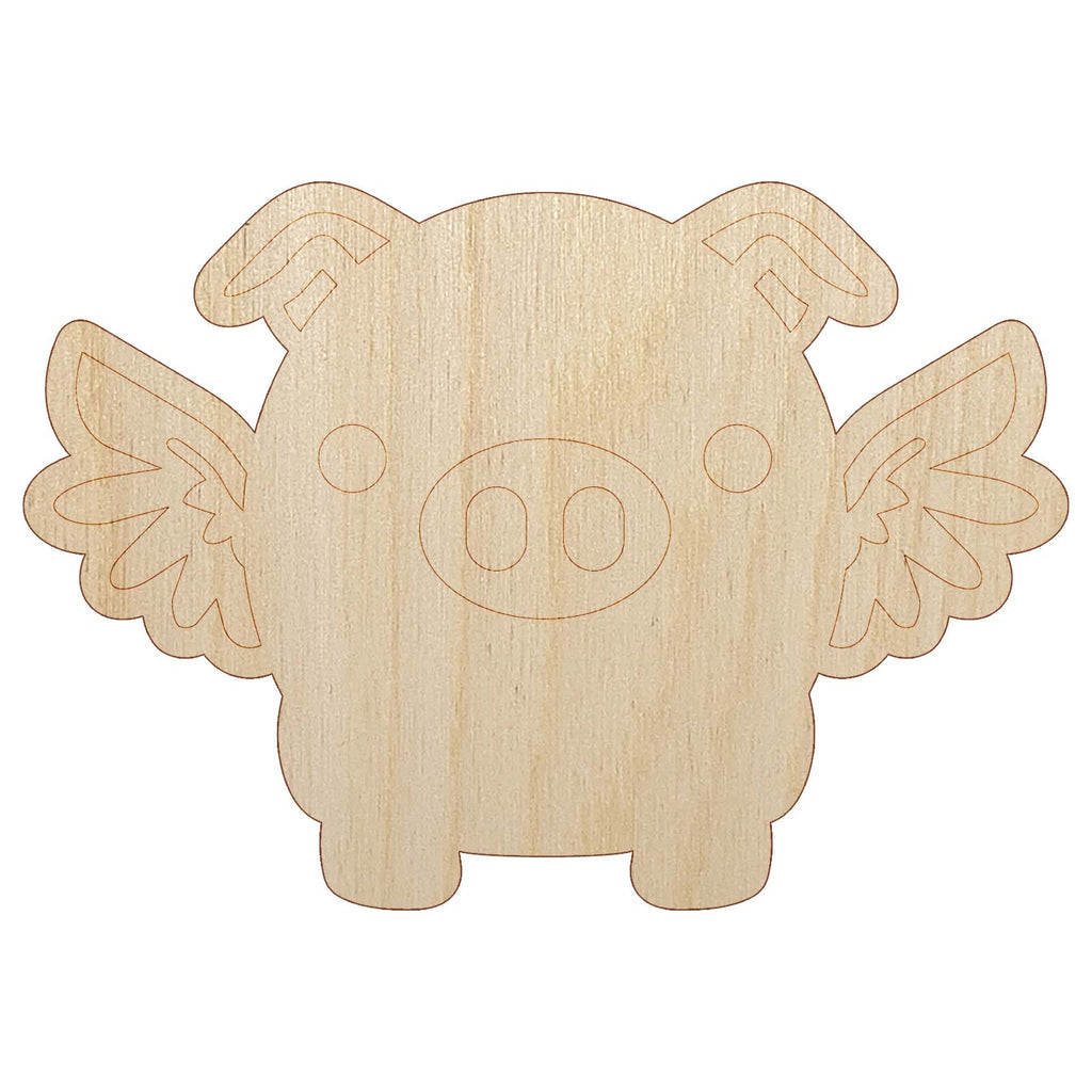 Cute Round Flying Winged Pig Unfinished Wood Shape Piece Cutout for DIY Craft Projects