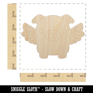 Cute Round Flying Winged Pig Unfinished Wood Shape Piece Cutout for DIY Craft Projects