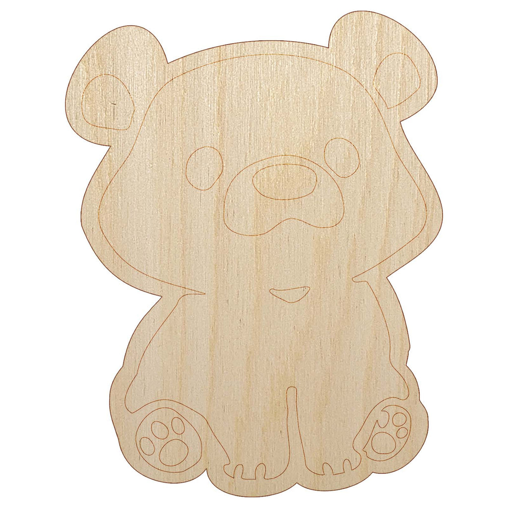 Cute Baby Bear Cub Sitting Unfinished Wood Shape Piece Cutout for DIY Craft Projects