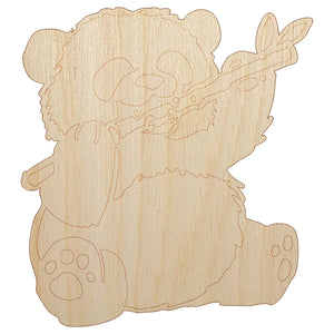 Baby Panda Bear Eating Bamboo Unfinished Wood Shape Piece Cutout for DIY Craft Projects