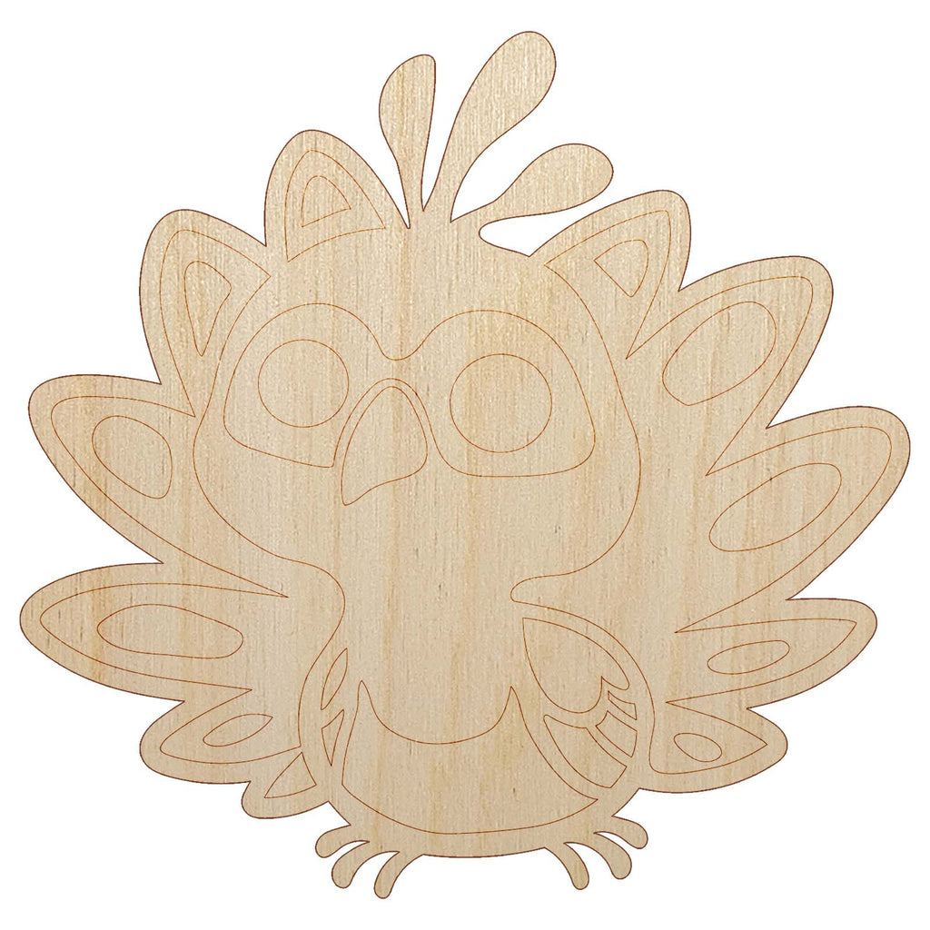 Cute Kawaii Peacock Bird Unfinished Wood Shape Piece Cutout for DIY Craft Projects