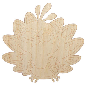 Cute Kawaii Peacock Bird Unfinished Wood Shape Piece Cutout for DIY Craft Projects