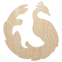 Elegant Sitting Peacock Unfinished Wood Shape Piece Cutout for DIY Craft Projects