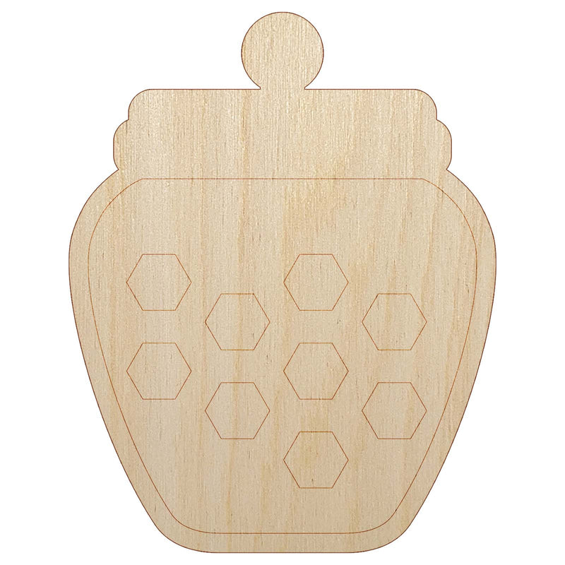 Honey Jar with Honeycomb Unfinished Wood Shape Piece Cutout for DIY Craft Projects