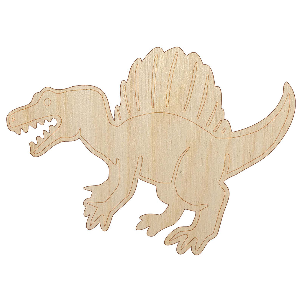 Hungry Spinosaurus Dinosaur with Sail Spines Unfinished Wood Shape Piece Cutout for DIY Craft Projects