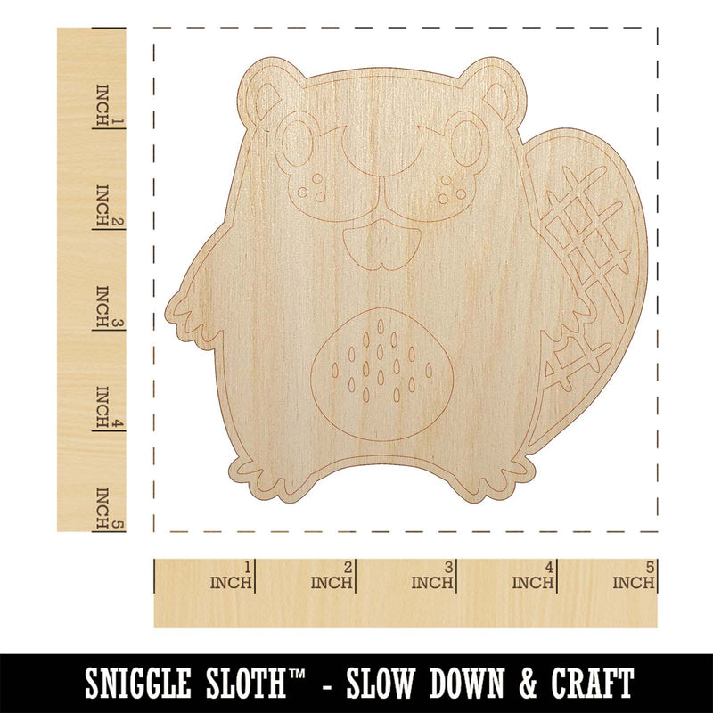 Kawaii Cute Beaver Buddy Unfinished Wood Shape Piece Cutout for DIY Craft Projects