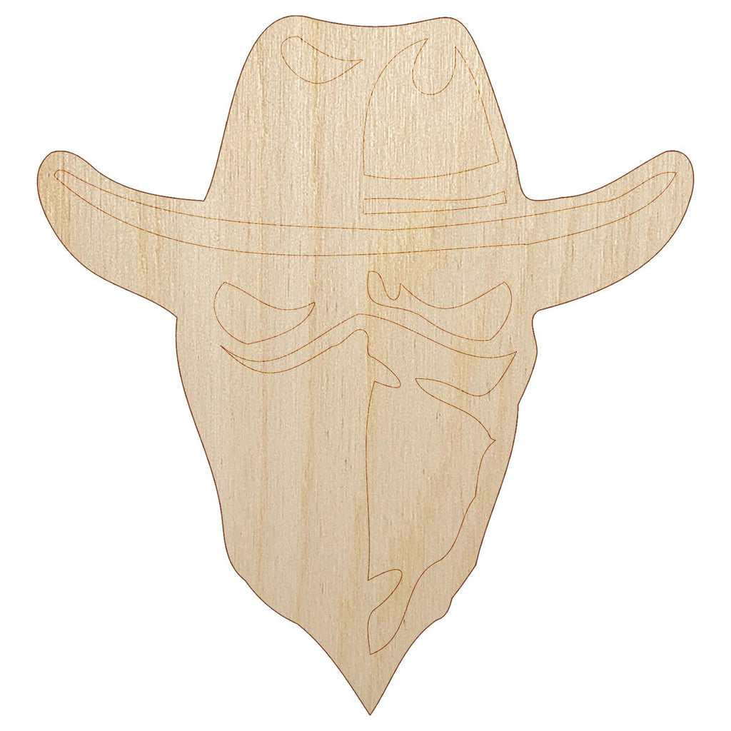 Masked Cowboy Bandit Highwayman with Hat and Bandana Unfinished Wood Shape Piece Cutout for DIY Craft Projects