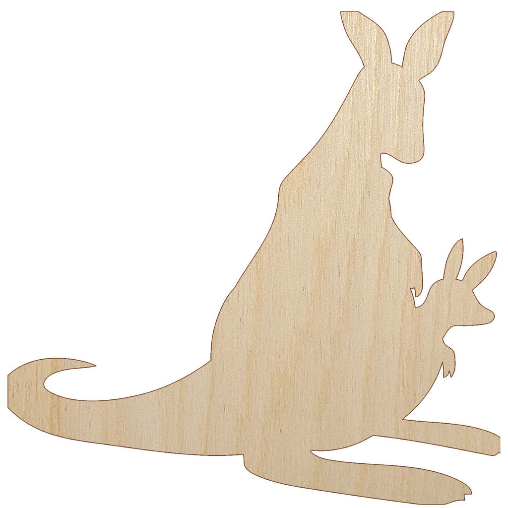 Mother Kangaroo with Baby Joey in Pouch Silhouette Unfinished Wood Shape Piece Cutout for DIY Craft Projects