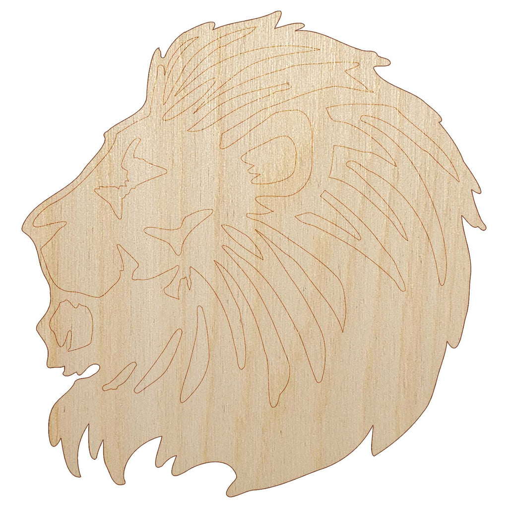 Regal Maned Lion Head Side Profile Unfinished Wood Shape Piece Cutout for DIY Craft Projects