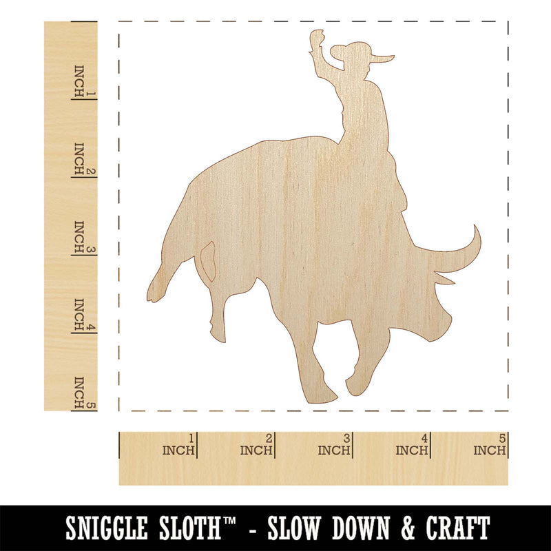 Rodeo Cowboy Riding on Bucking Bull Unfinished Wood Shape Piece Cutout for DIY Craft Projects
