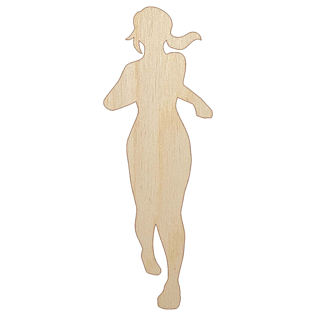 Running Woman Fitness Exercise Marathon Workout Jogging Track and Field Unfinished Wood Shape Piece Cutout for DIY Craft Projects