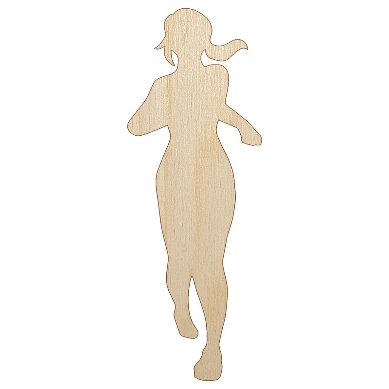 Running Woman Fitness Exercise Marathon Workout Jogging Track and Field Unfinished Wood Shape Piece Cutout for DIY Craft Projects