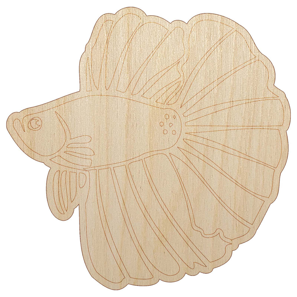 Siamese Fighting Fish Betta Splendens with Large Fins Unfinished Wood Shape Piece Cutout for DIY Craft Projects