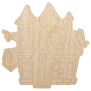 Spooky Scary Haunted House Mansion with Bats Broken Windows Unfinished Wood Shape Piece Cutout for DIY Craft Projects