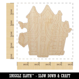 Spooky Scary Haunted House Mansion with Bats Broken Windows Unfinished Wood Shape Piece Cutout for DIY Craft Projects
