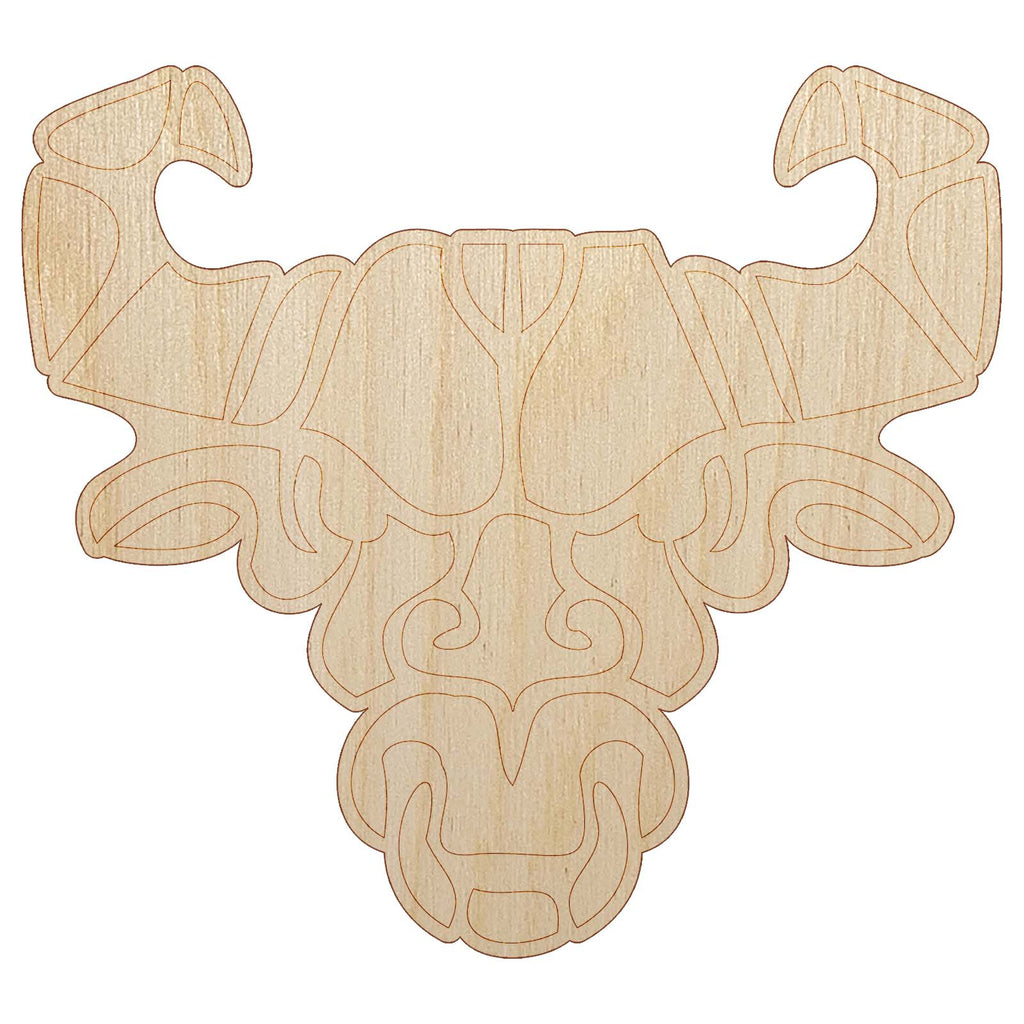 Stylized Tribal Bull Head with Nose Ring Unfinished Wood Shape Piece Cutout for DIY Craft Projects