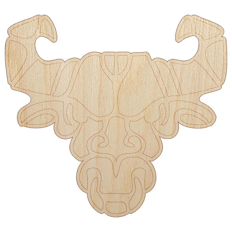 Stylized Tribal Bull Head with Nose Ring Unfinished Wood Shape Piece Cutout for DIY Craft Projects