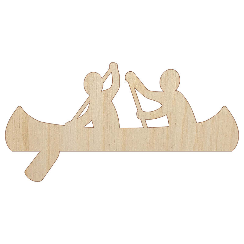 Two Person Canoe Team Water Boat with Paddle Unfinished Wood Shape Piece Cutout for DIY Craft Projects