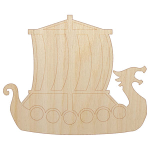 Viking Dragon Longship with Striped Sail Unfinished Wood Shape Piece Cutout for DIY Craft Projects