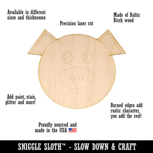 Cute Pig Face Unfinished Wood Shape Piece Cutout for DIY Craft Projects