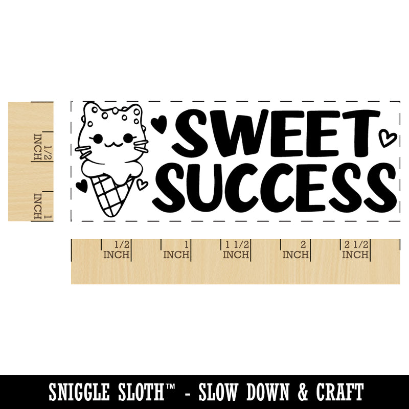 Sweet Success Cat Ice Cream Teacher Student School Self-Inking Rubber Stamp Ink Stamper