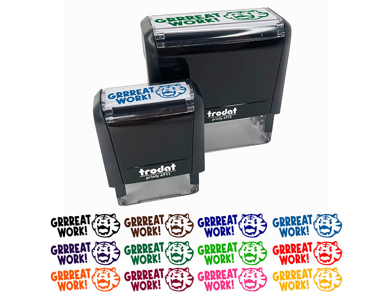 Grrreat Work Tiger Teacher Student School Self-Inking Rubber Stamp Ink Stamper