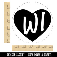 WI Wisconsin State in Heart Self-Inking Rubber Stamp for Stamping Crafting Planners