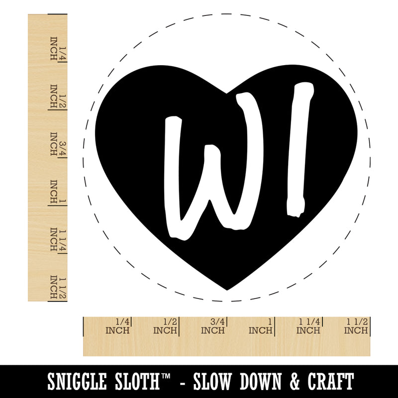 WI Wisconsin State in Heart Self-Inking Rubber Stamp for Stamping Crafting Planners