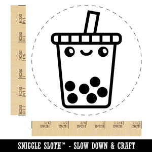 Kawaii Cute Boba Bubble Milk Tea Face Self-Inking Rubber Stamp for Stamping Crafting Planners