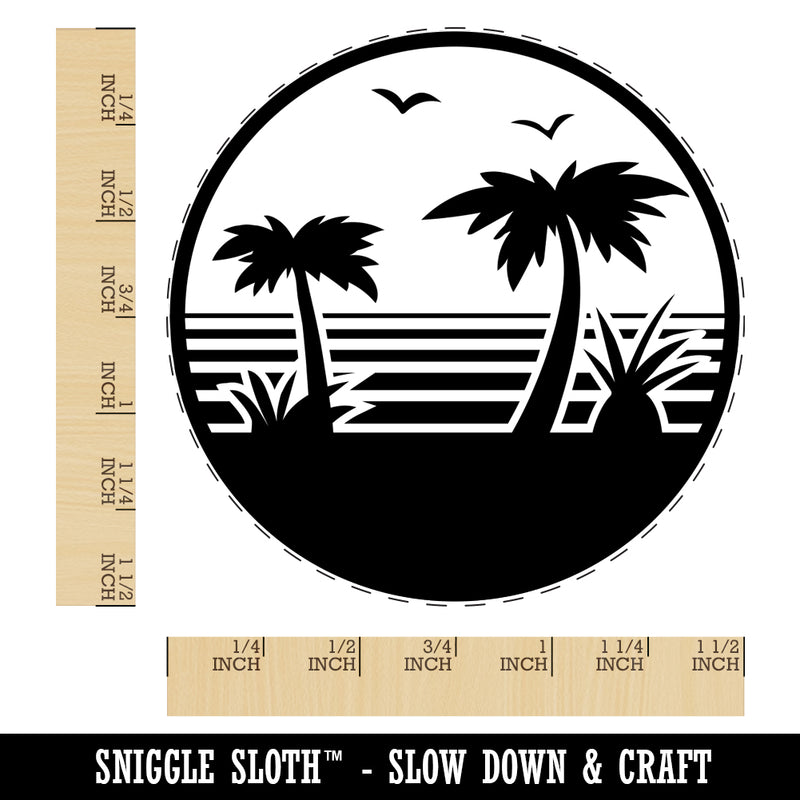 Tropical Beach with Palm Trees Self-Inking Rubber Stamp for Stamping Crafting Planners