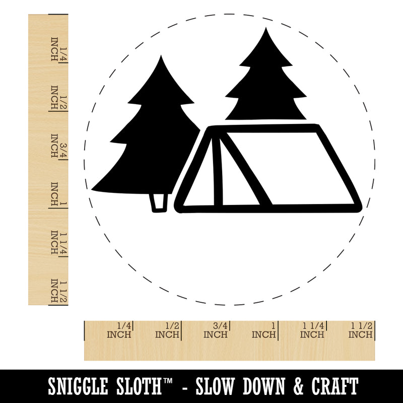 Camping Tent in the Woods Pine Trees Self-Inking Rubber Stamp for Stamping Crafting Planners