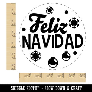 Feliz Navidad Spanish with Christmas Ornaments and Snowflakes Self-Inking Rubber Stamp for Stamping Crafting Planners