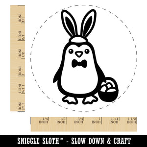 Easter Penguin with Bunny Ears and Basket Self-Inking Rubber Stamp for Stamping Crafting Planners