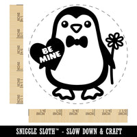 Penguin with Heart and Flower Valentine Self-Inking Rubber Stamp for Stamping Crafting Planners